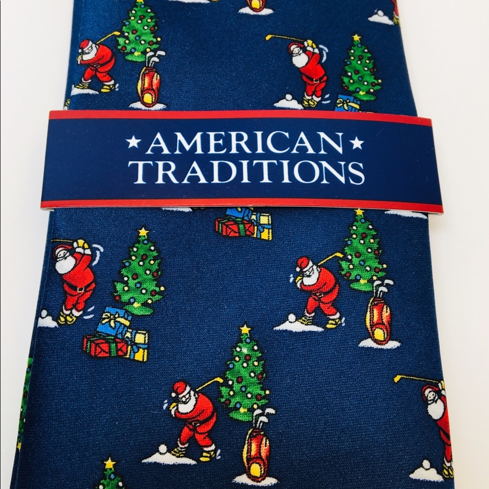 Golf Santa Blue Christmas Tie NEW